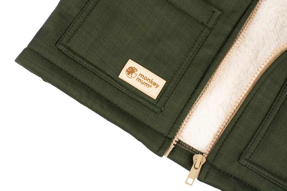 Kinder-Winter-Softshelljacke mit Teddyfutter Monkey Mum® - Khaki-Jäger