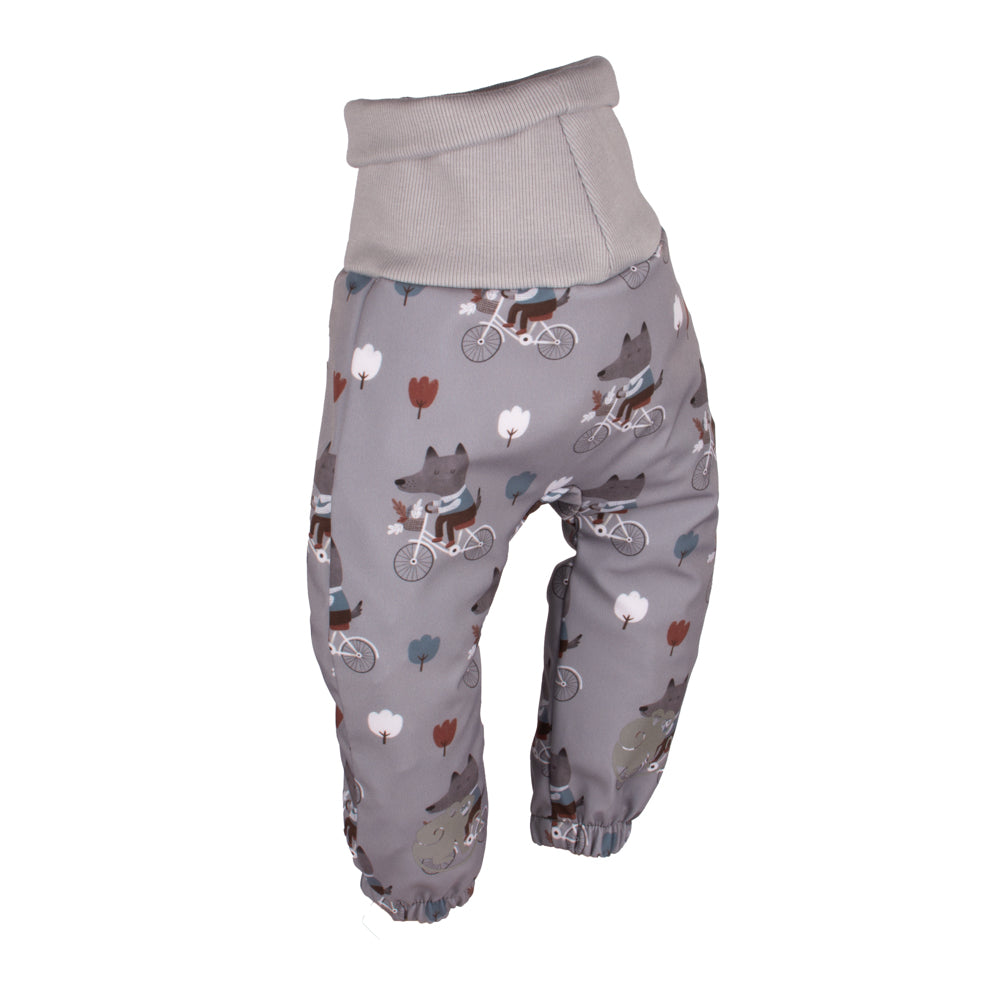 Mitwachsende Kinder-Softshellhose mit Membran Monkey Mum® - Wölfe auf dem Rad