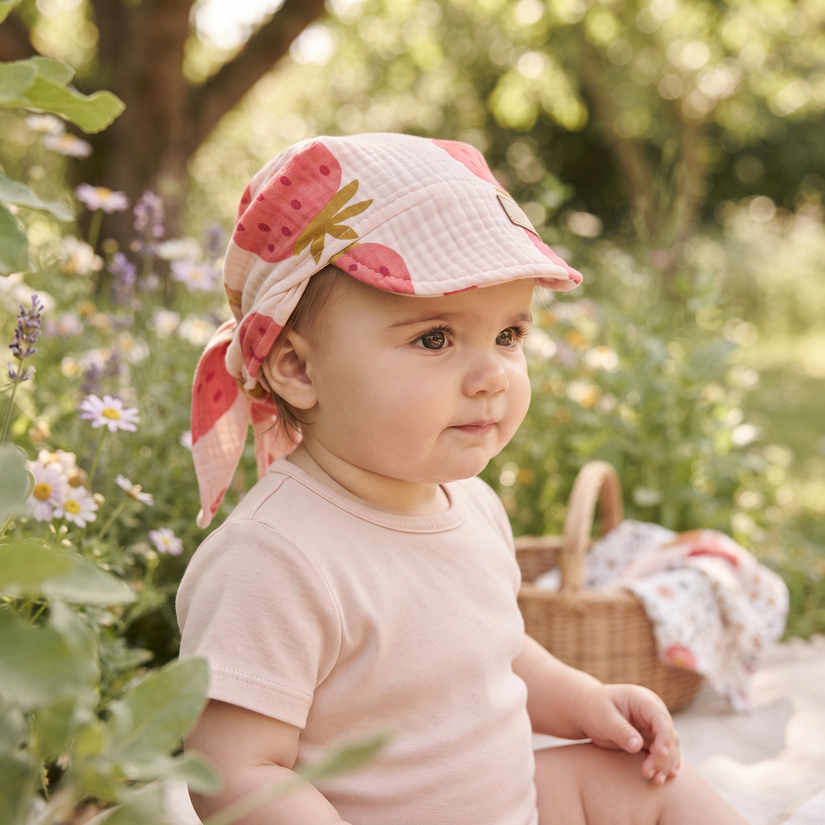 Musselin-Tuch mit Schild Monkey Mum® - Erdbeere
