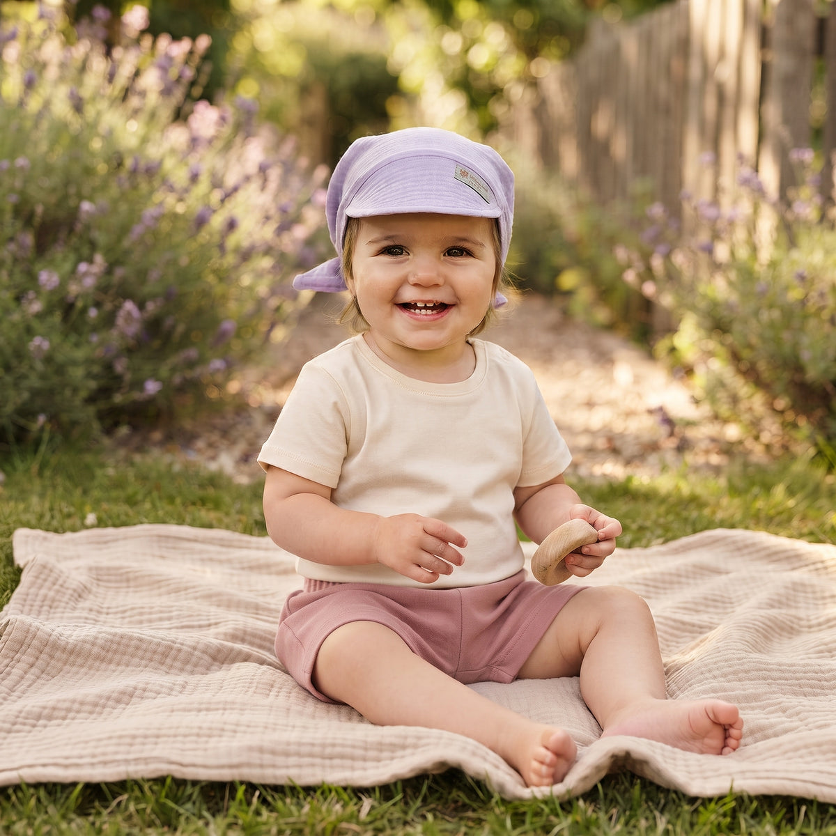 Musselin-Tuch mit Schild Monkey Mum® - Veilchen