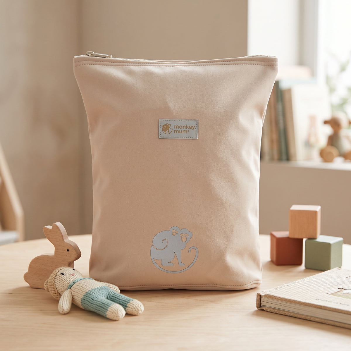 Kinder-Softshell-Rucksack Monkey Mum® - Beige