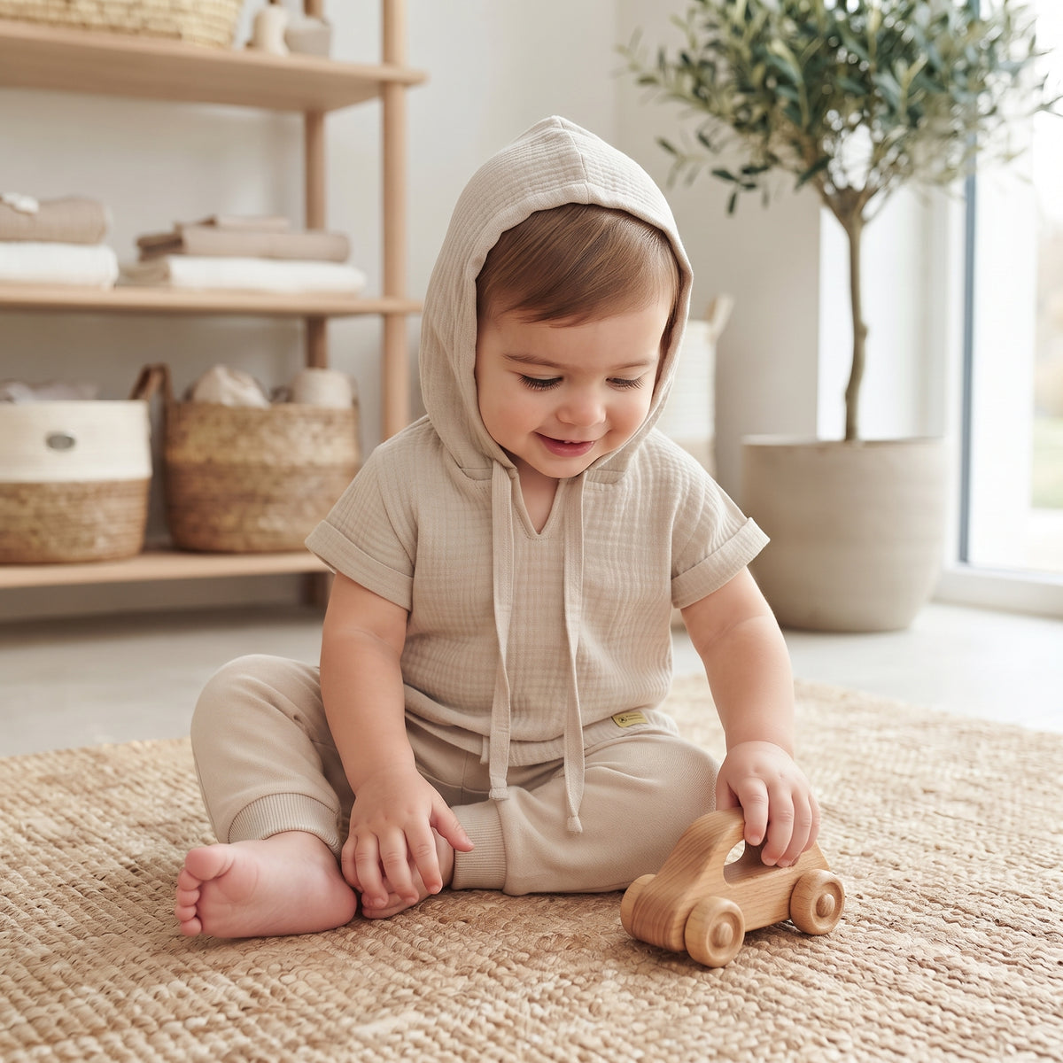 Musselin-Hoodie Monkey Mum® - Beige