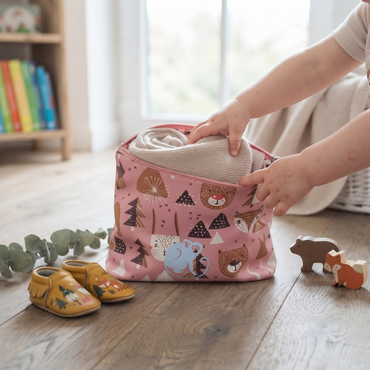 Kinder-Softshell-Rucksack Monkey Mum® - Waldtiere - Rosa