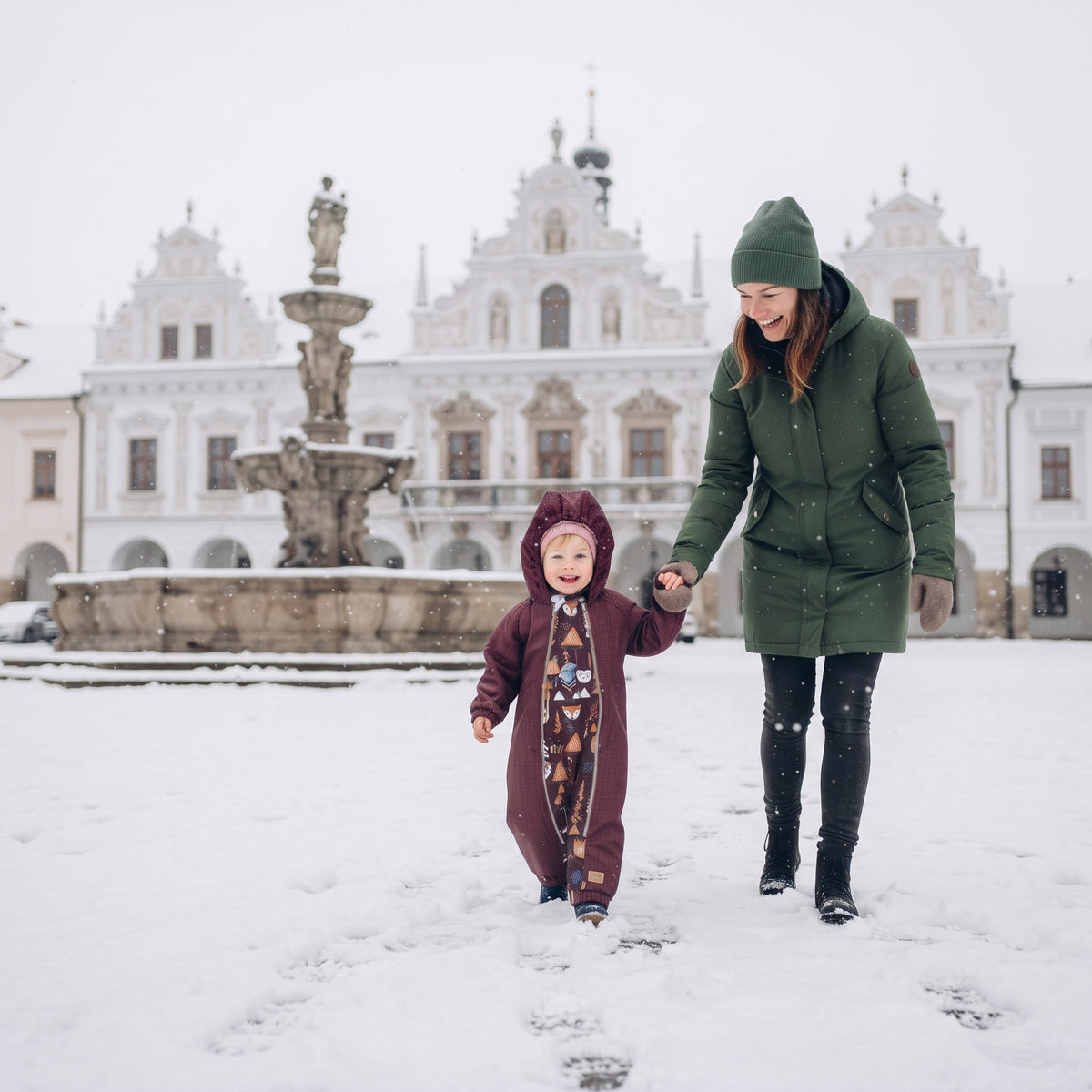 Monkey Mum® Kinder-Winter-Softshelloverall mit Lammfellfutter - Bordeaux-Rotkäppchen im Wald - Gr. 62/68, 74/80
