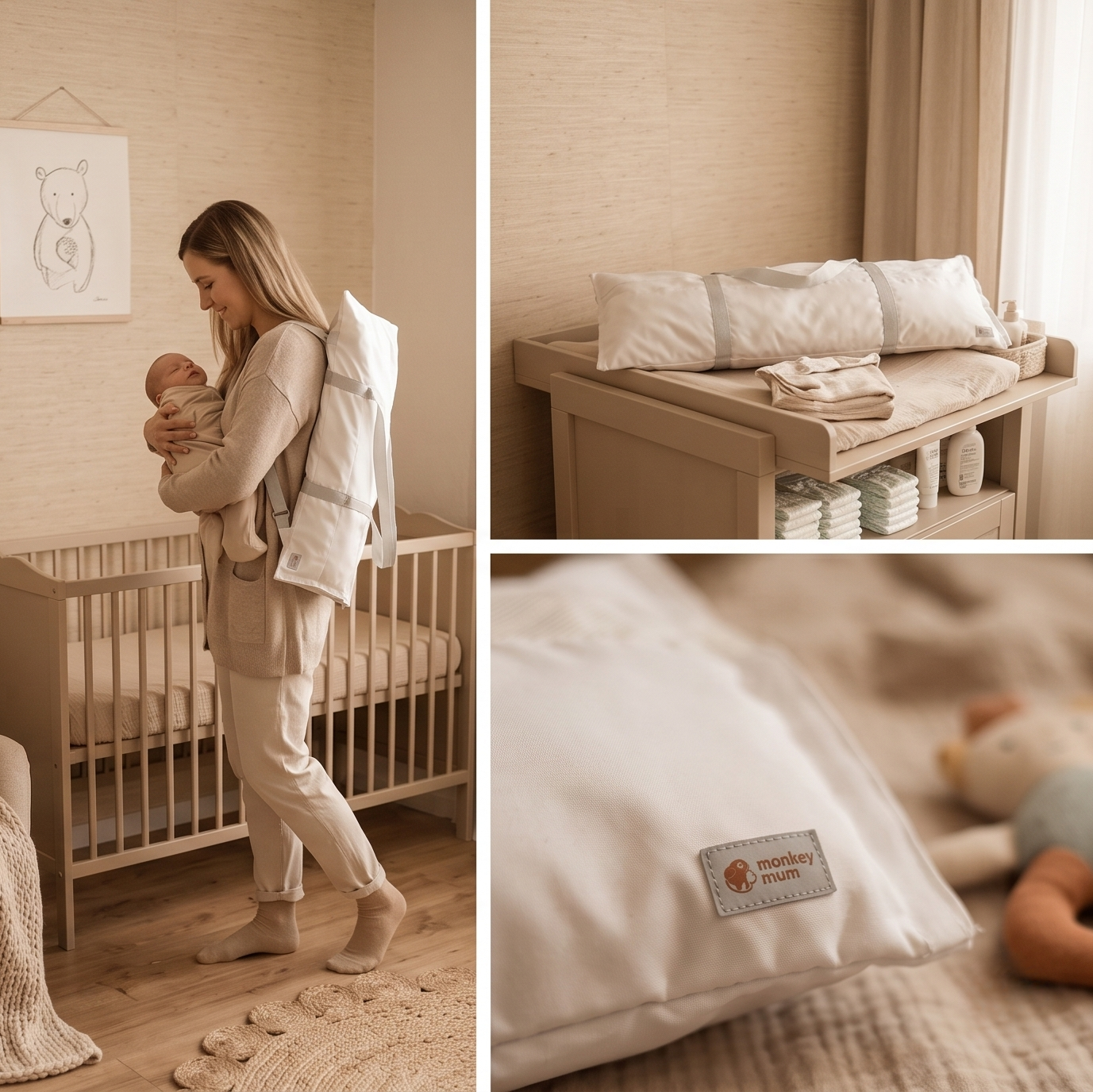 Monkey Mum® Reisebeutel für Bettgitter - hellgrau