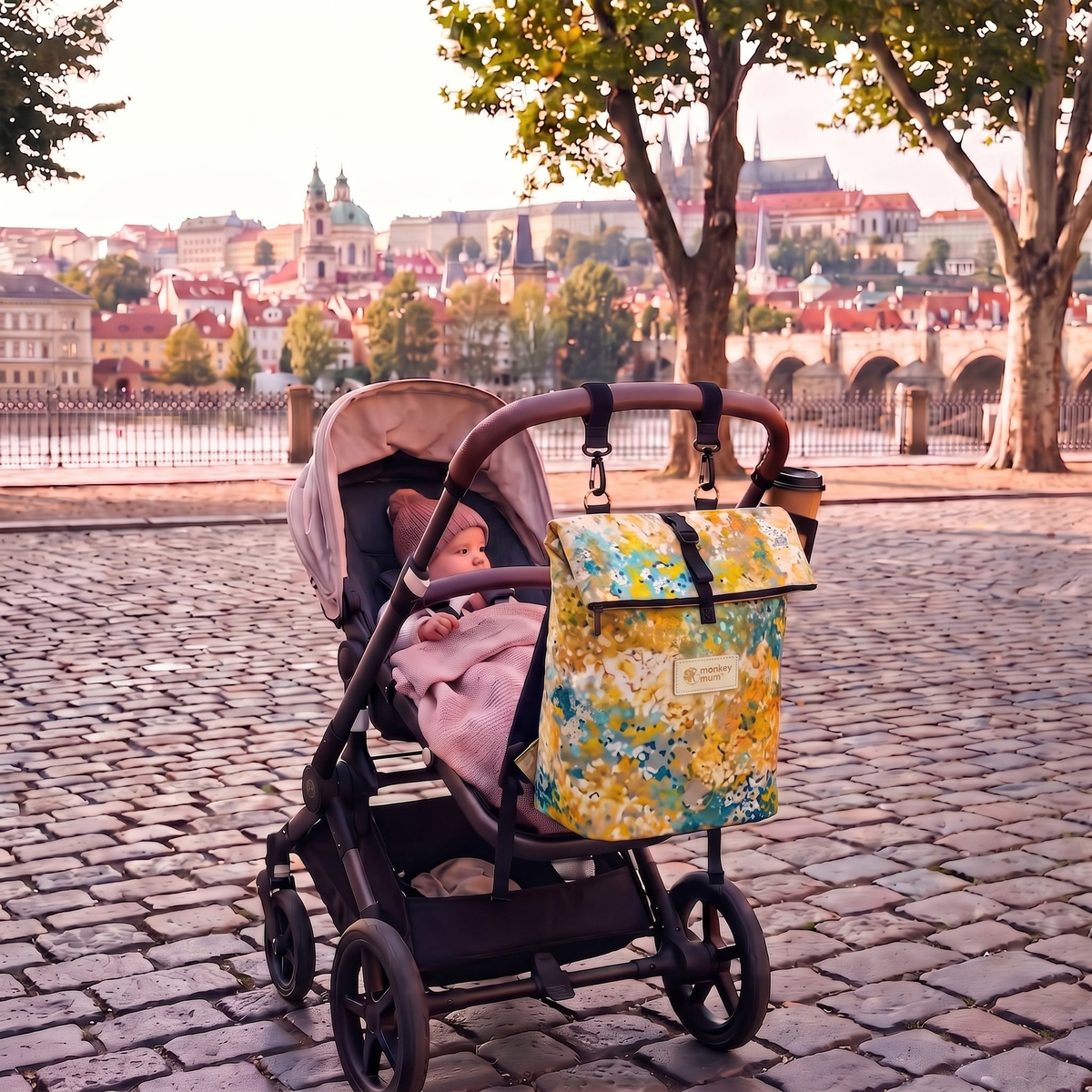 Monkey Mum® Köper-Rucksack für den Kinderwagen – Blühende Wiese