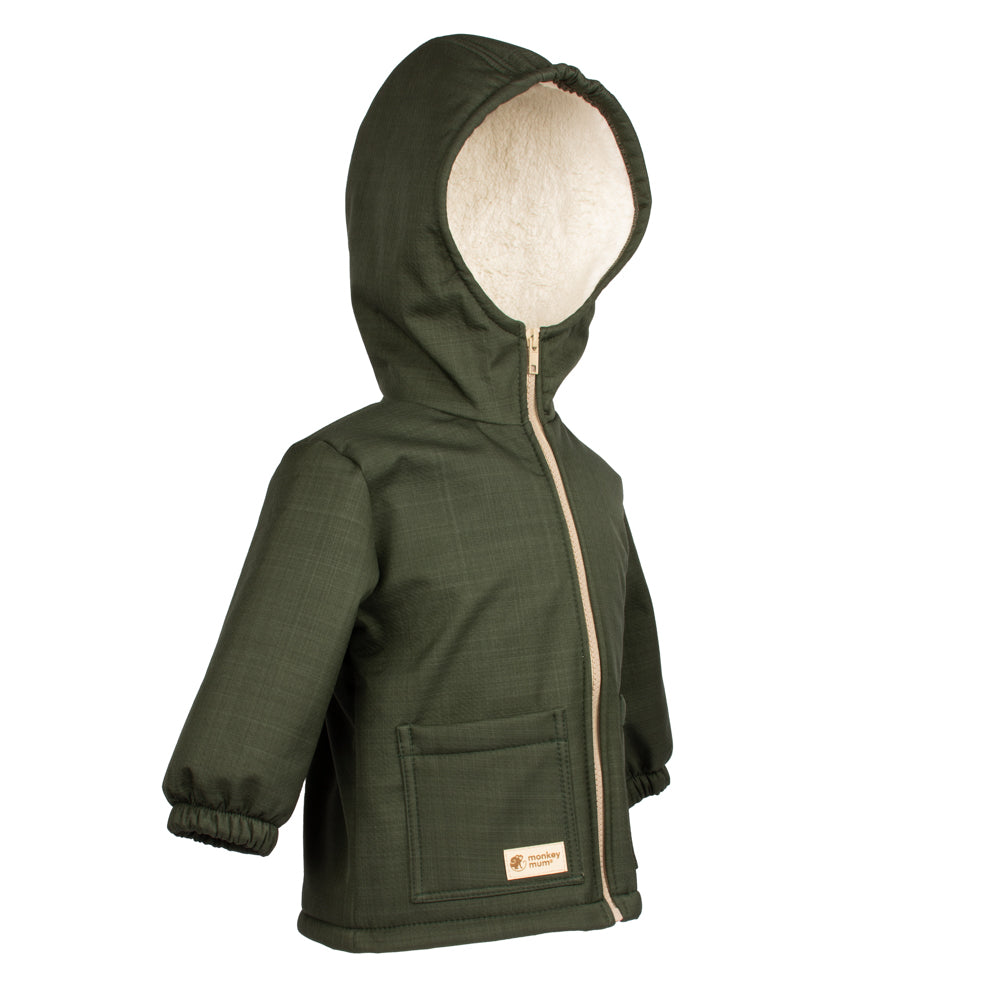 Kinder-Winter-Softshelljacke mit Teddyfutter Monkey Mum® - Khaki-Jäger