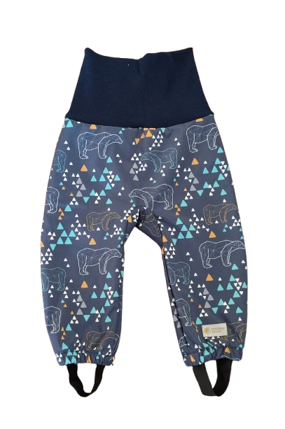Mitwachsende Kinder-Winter-Softshellhose mit Teddyfutter Monkey Mum® - Origami-Bär - Dunkelblau