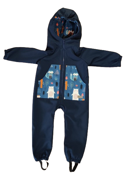 Monkey Mum® Softshelloverall mit Membran – Nachthimmel mit Tierchen - Gr. 98/104, 110/116