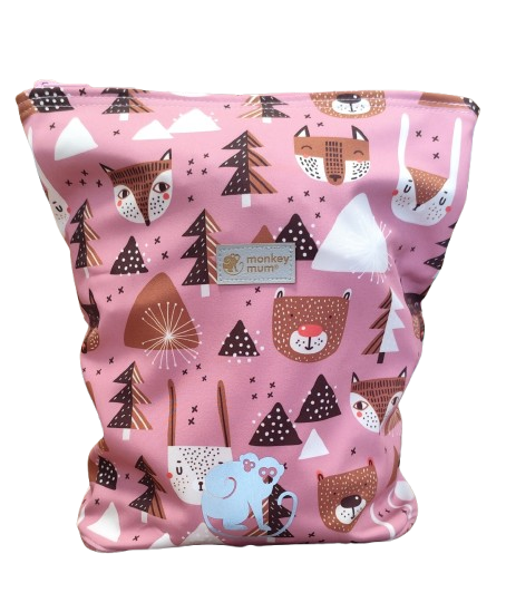 Kinder-Softshell-Rucksack Monkey Mum® - Waldtiere - Rosa