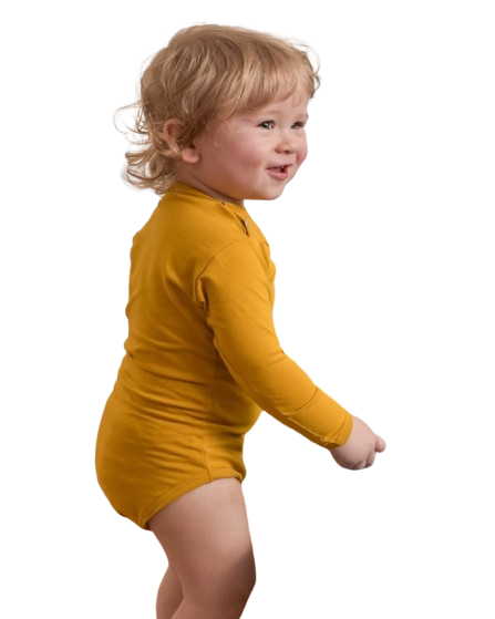 Babybody mit langen Ärmeln - Senfgelb - Größe 56 oder 62