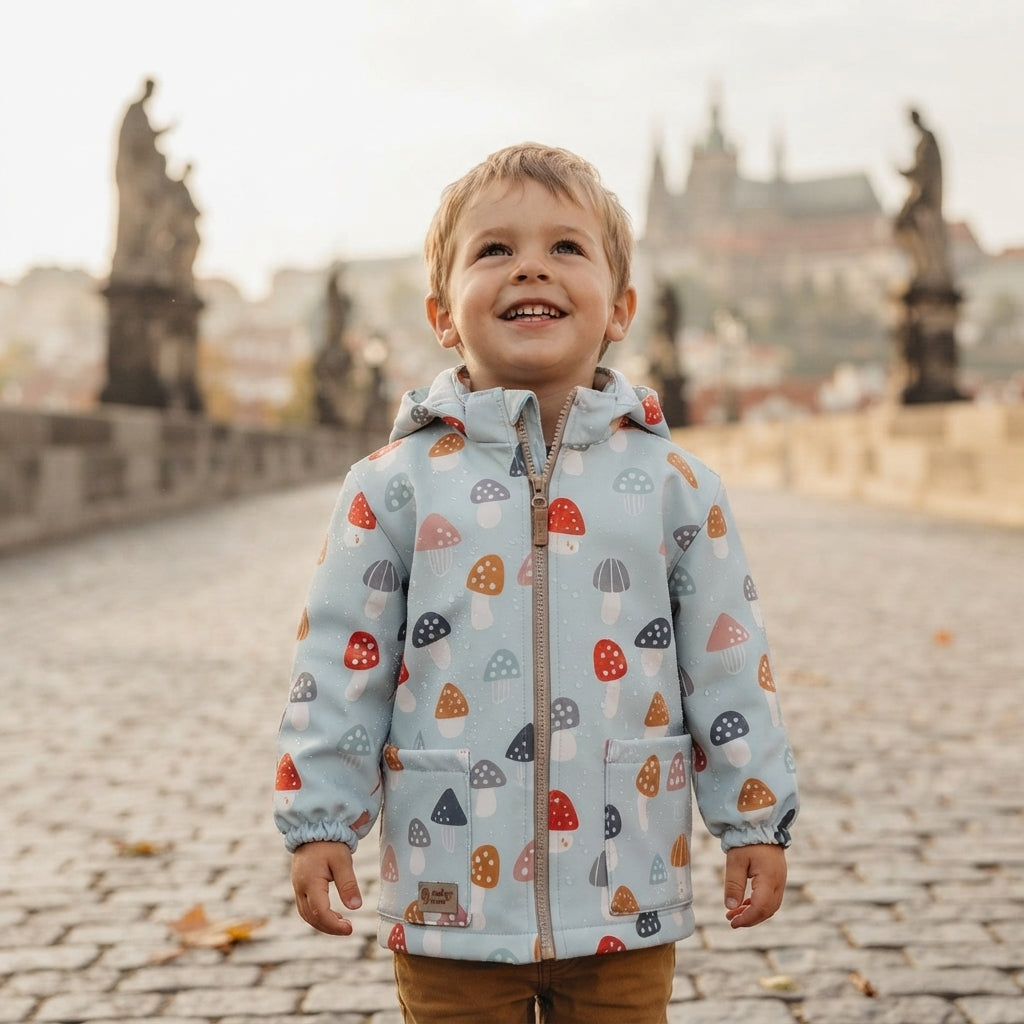 Kinder-Softshelljacke mit Membran Monkey Mum® - Bunte Fliegenpilze
