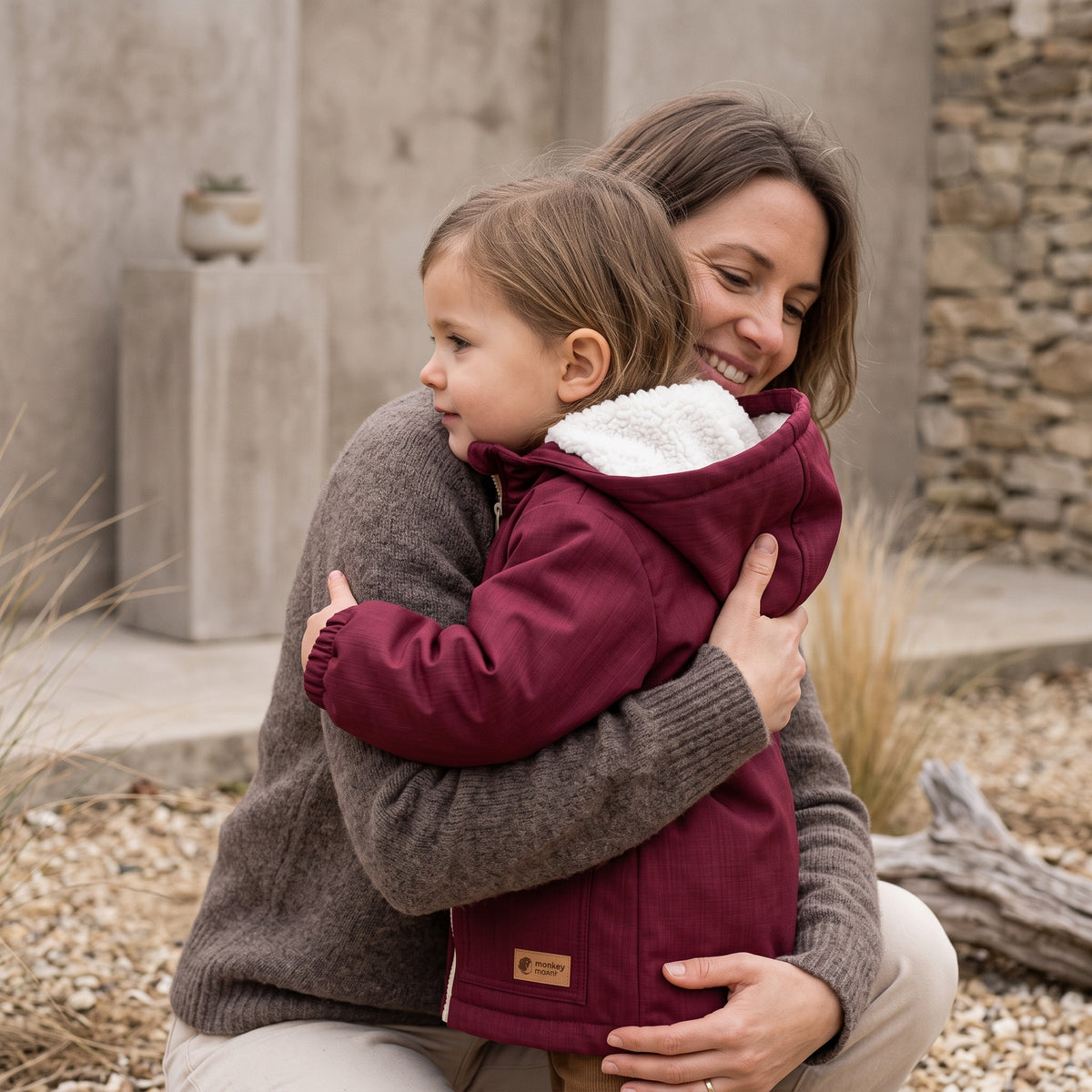 Kinder-Winter-Softshelljacke mit Lammfell Monkey Mum® - Burgunder Rotkäppchen