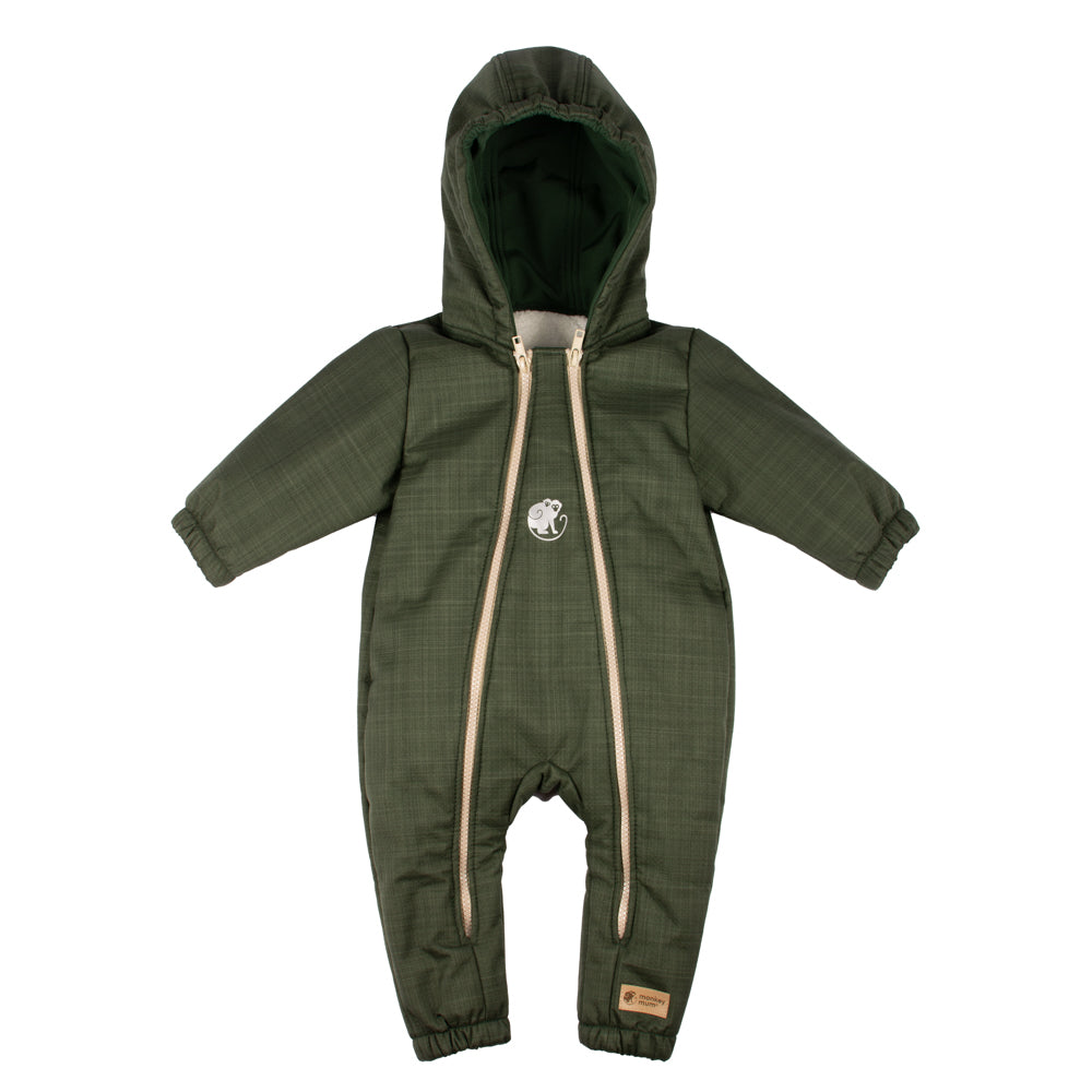 Monkey Mum® Kinder-Winter-Softshell-Overall mit Teddyfutter - Khaki-Jäger - Gr. 62/68, 74/80