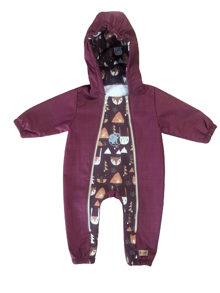 Monkey Mum® Kinder-Winter-Softshelloverall mit Lammfellfutter - Bordeaux-Rotkäppchen im Wald - Gr. 62/68, 74/80