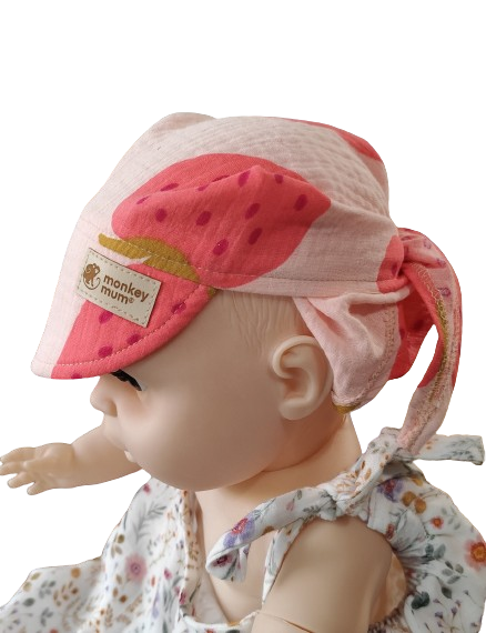 Musselin-Tuch mit Schild Monkey Mum® - Erdbeere