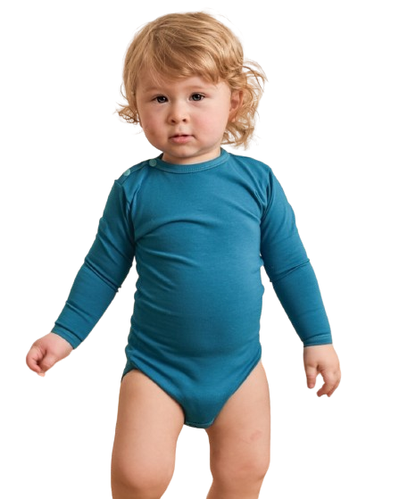 Baby Body mit langen Ärmeln – Dunkeltürkis – Größe 56 oder 68