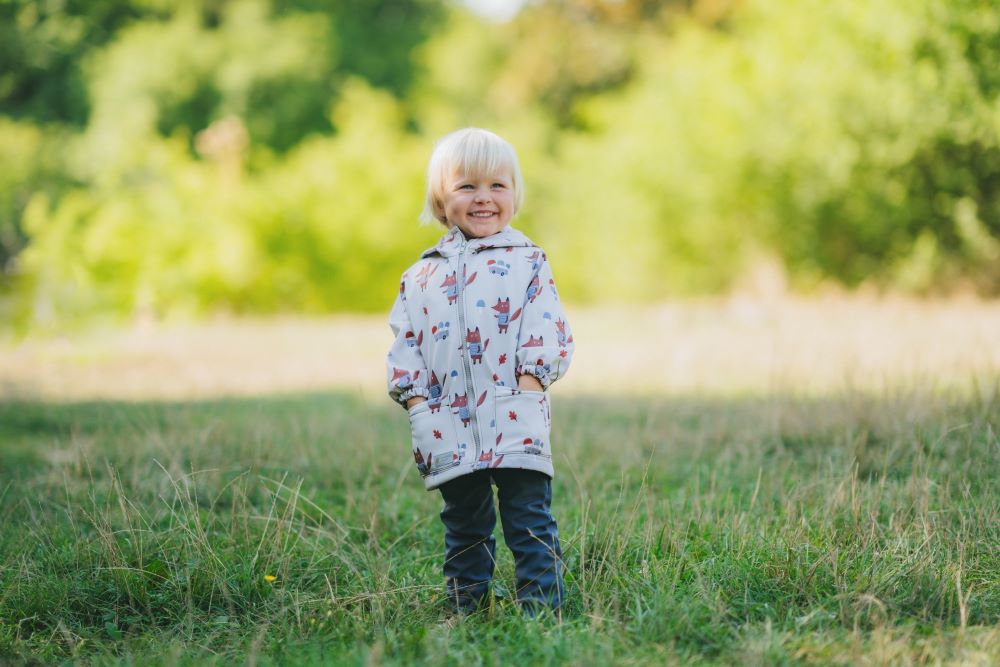 Kinder-Softshelljacke mit Membran Monkey Mum® - Füchse auf Pilzen