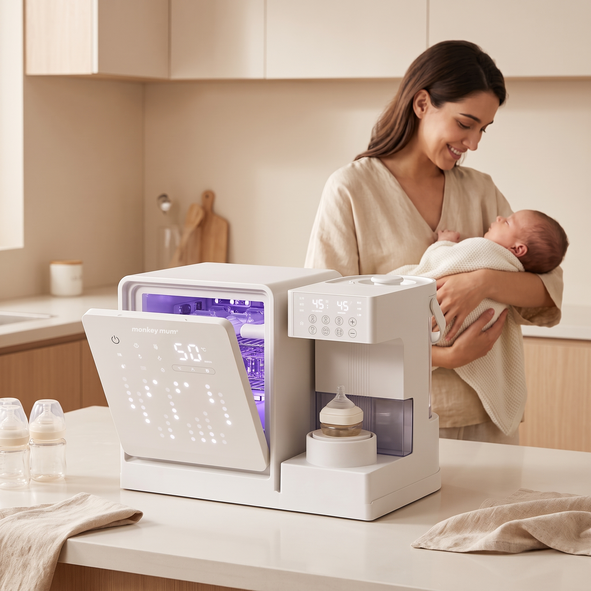Flaschenwärmer und Sterilisator für Babyflaschen Monkey Mum® Ultra 3-in-1
