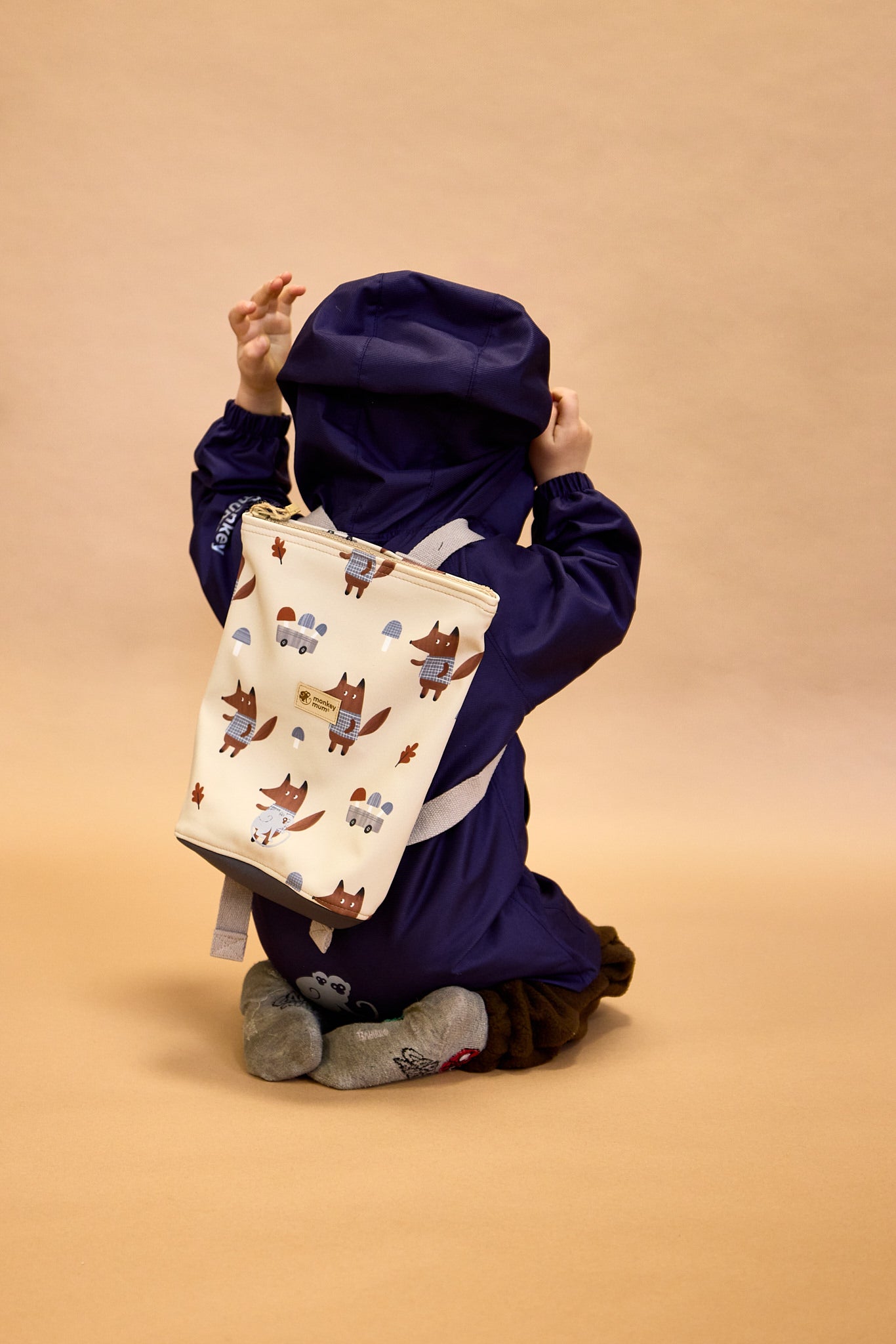 Kinder-Softshell-Rucksack Monkey Mum® - Beige