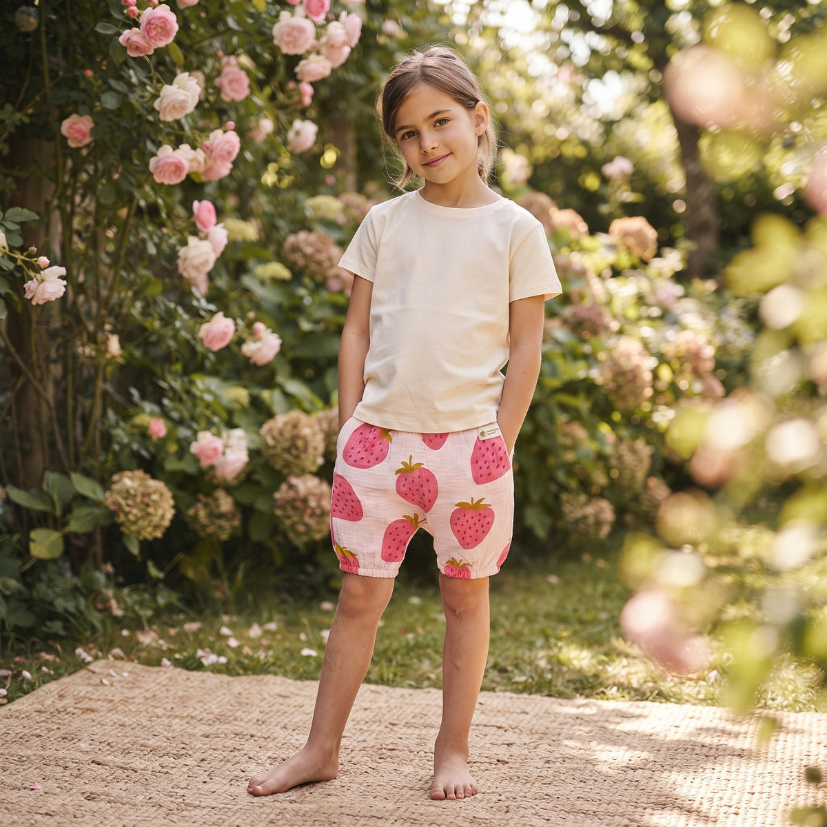 Musselin-Shorts Monkey Mum® - Erdbeere