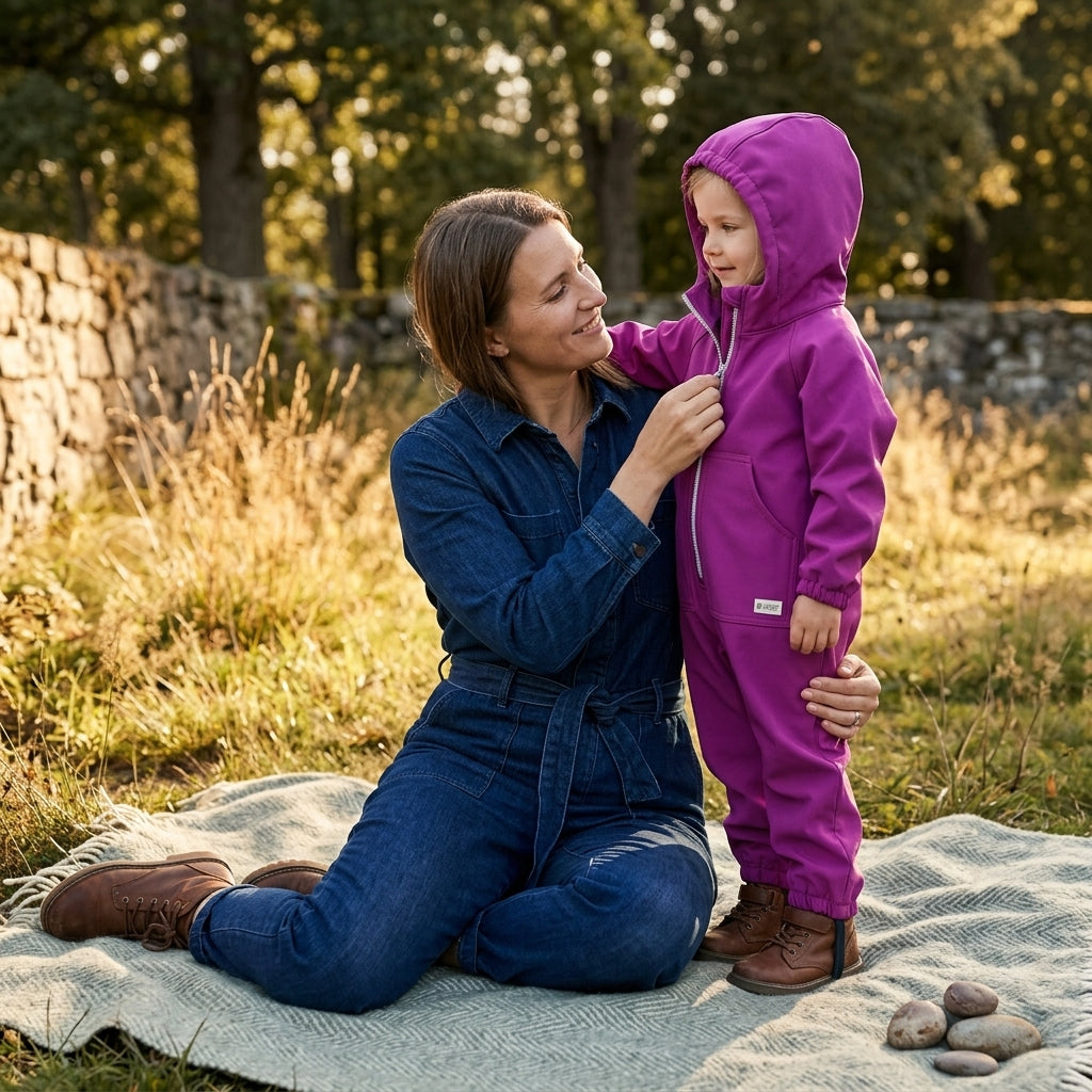 Monkey Mum® Softshell-Overall mit Membran – Saftige Himbeere - Gr. 98/104, 110/116