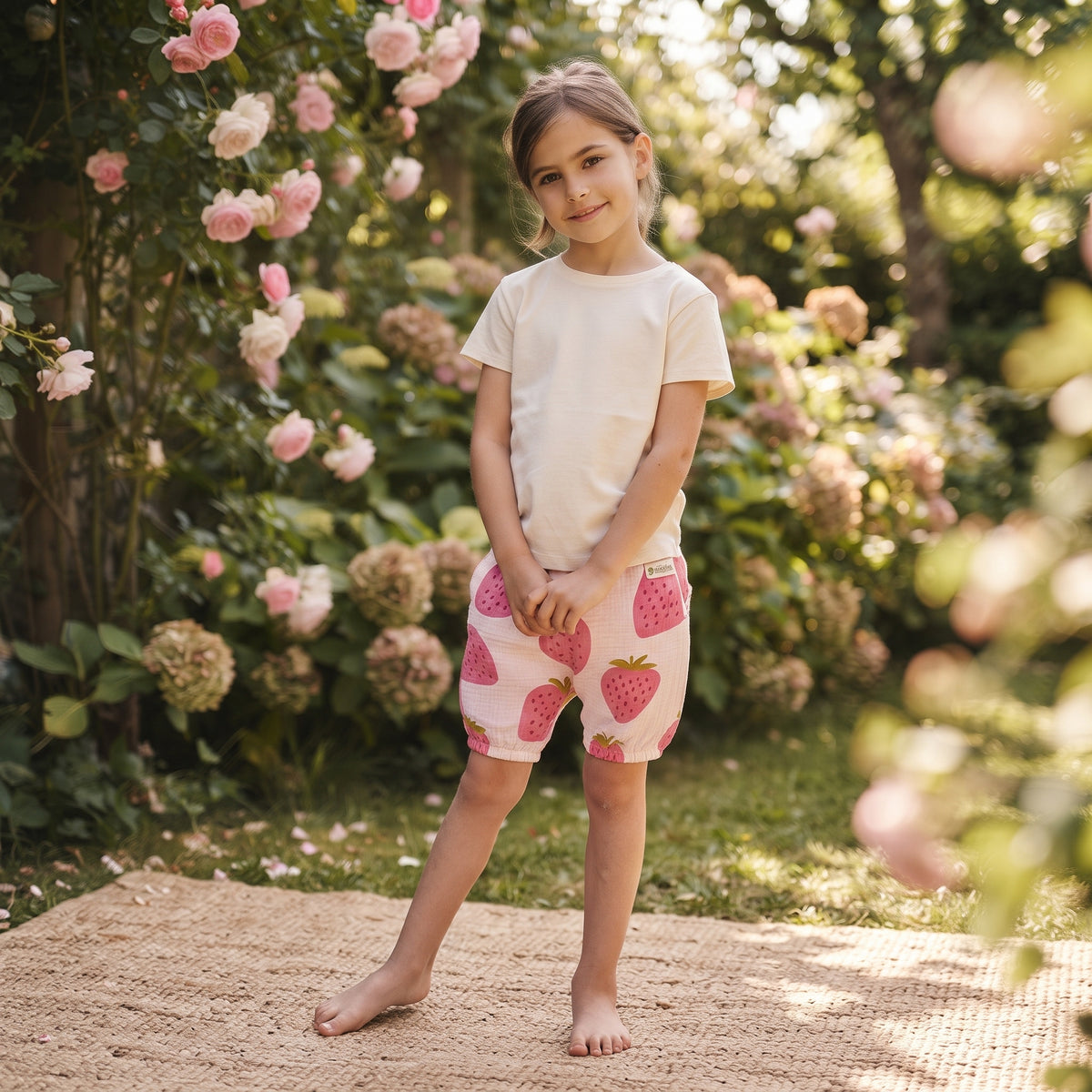 Musselin-Shorts Monkey Mum® - Erdbeere