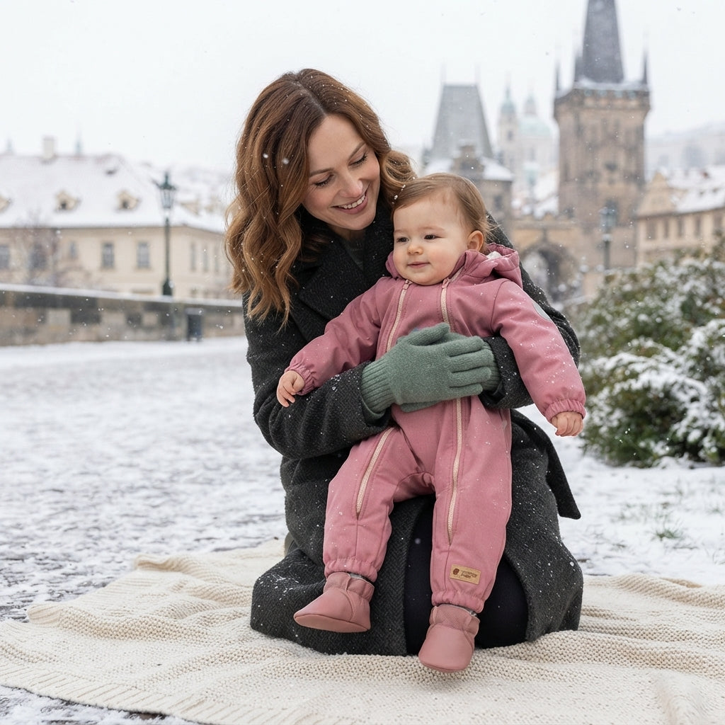 Monkey Mum® Kinder-Winter-Softshell-Overall mit Teddyfutter - Rosa Schäfchen - Gr. 62/68, 74/80