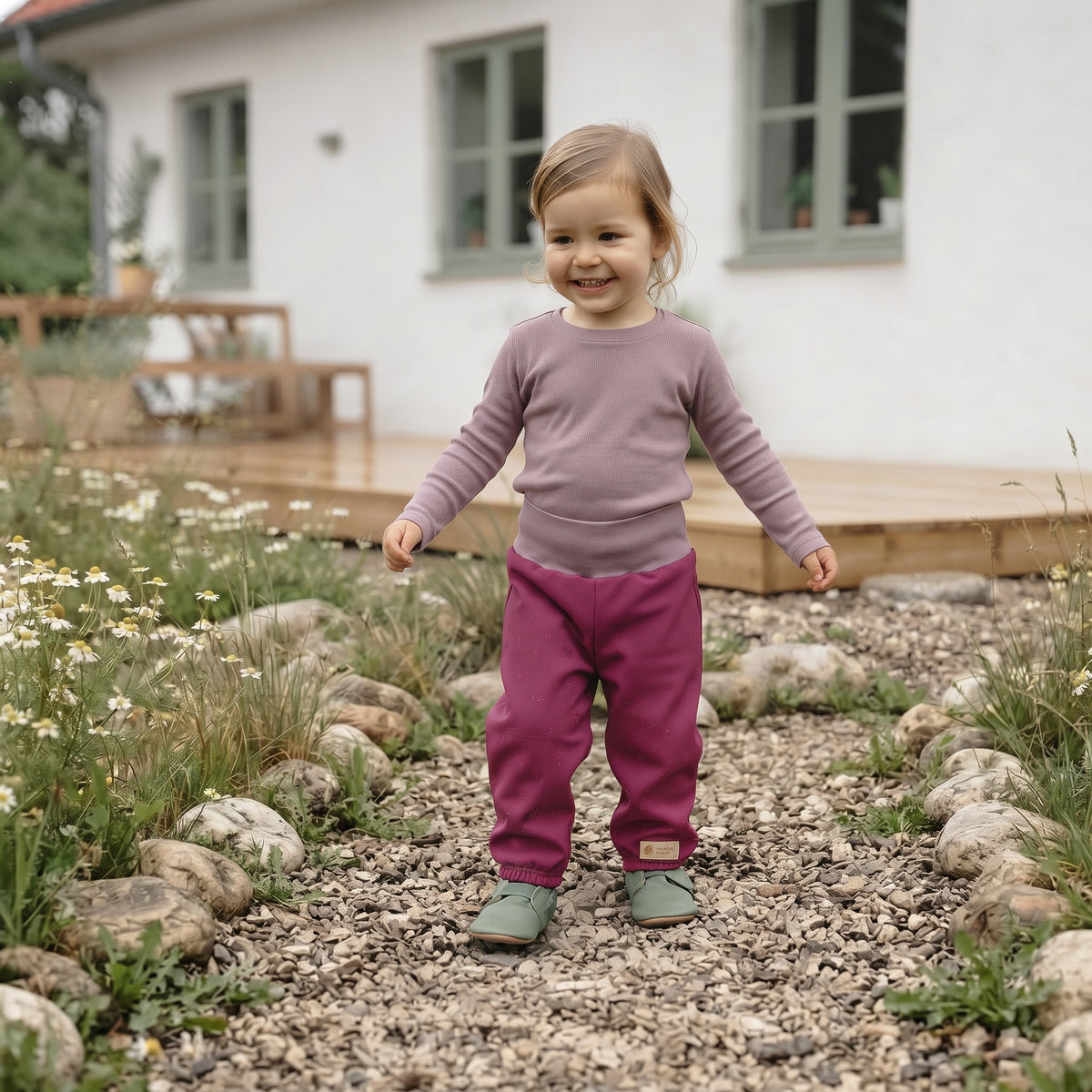 Mitwachsende Kinder-Softshellhose mit Membran Monkey Mum® - Saftige Himbeere