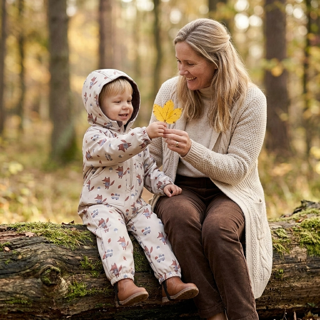 Monkey Mum® Softshell-Overall mit Membran – Füchse auf Pilzsuche - Gr. 98/104, 110/116