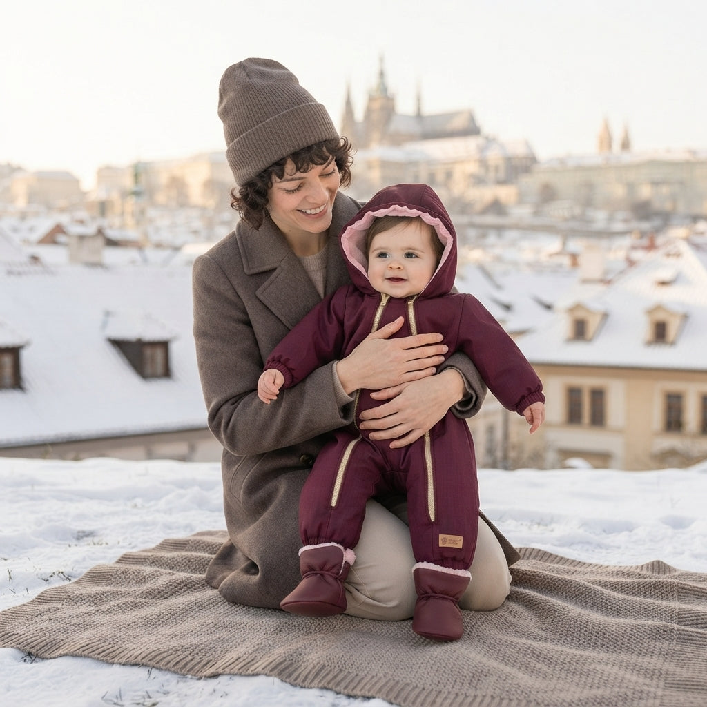 Monkey Mum® Kinder-Winter-Softshell-Overall mit Teddyfutter - Weinrotes Rotkäppchen - Gr. 62/68, 74/80