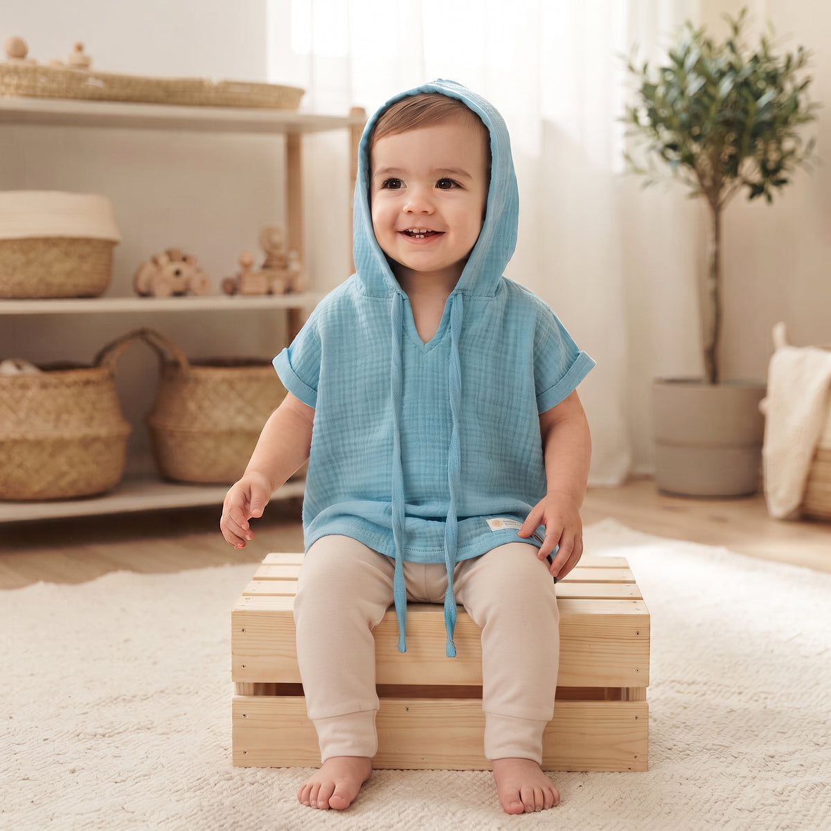Musselin-Hoodie Monkey Mum® - Mint