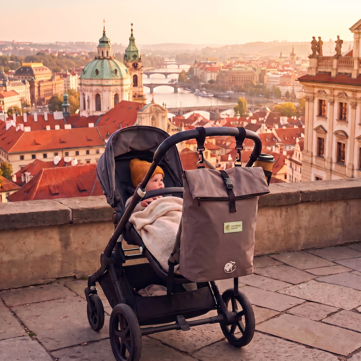 Monkey Mum® Köper-Rucksack für den Kinderwagen – Frische Brise