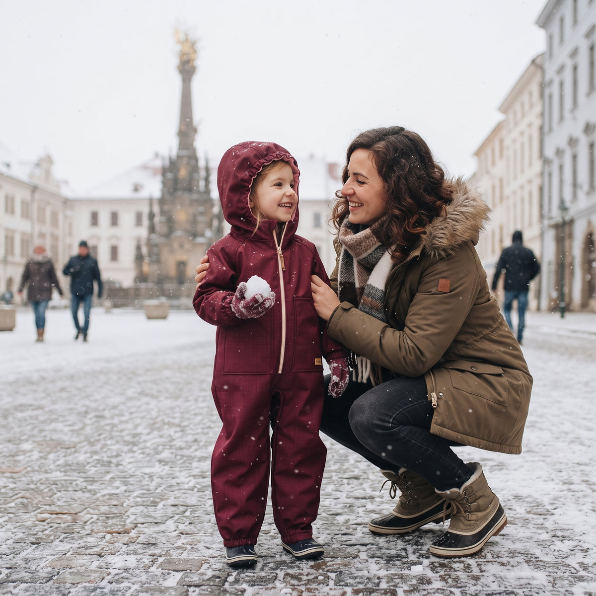 Monkey Mum® Kinder-Winter-Softshelloverall mit Lammfellfutter - Bordeaux-Rotkäppchen - Gr. 98/104, 110/116