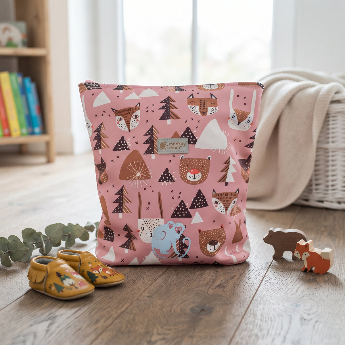 Kinder-Softshell-Rucksack Monkey Mum® - Waldtiere - Rosa