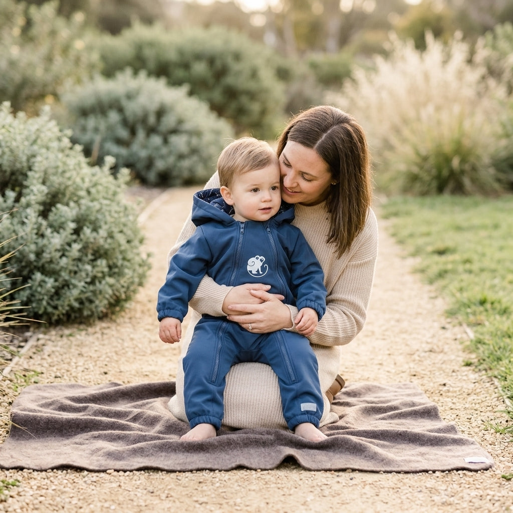 Monkey Mum® Softshell-Overall mit Membran – Dinosaurierhimmel - Gr. 62/68, 74/80