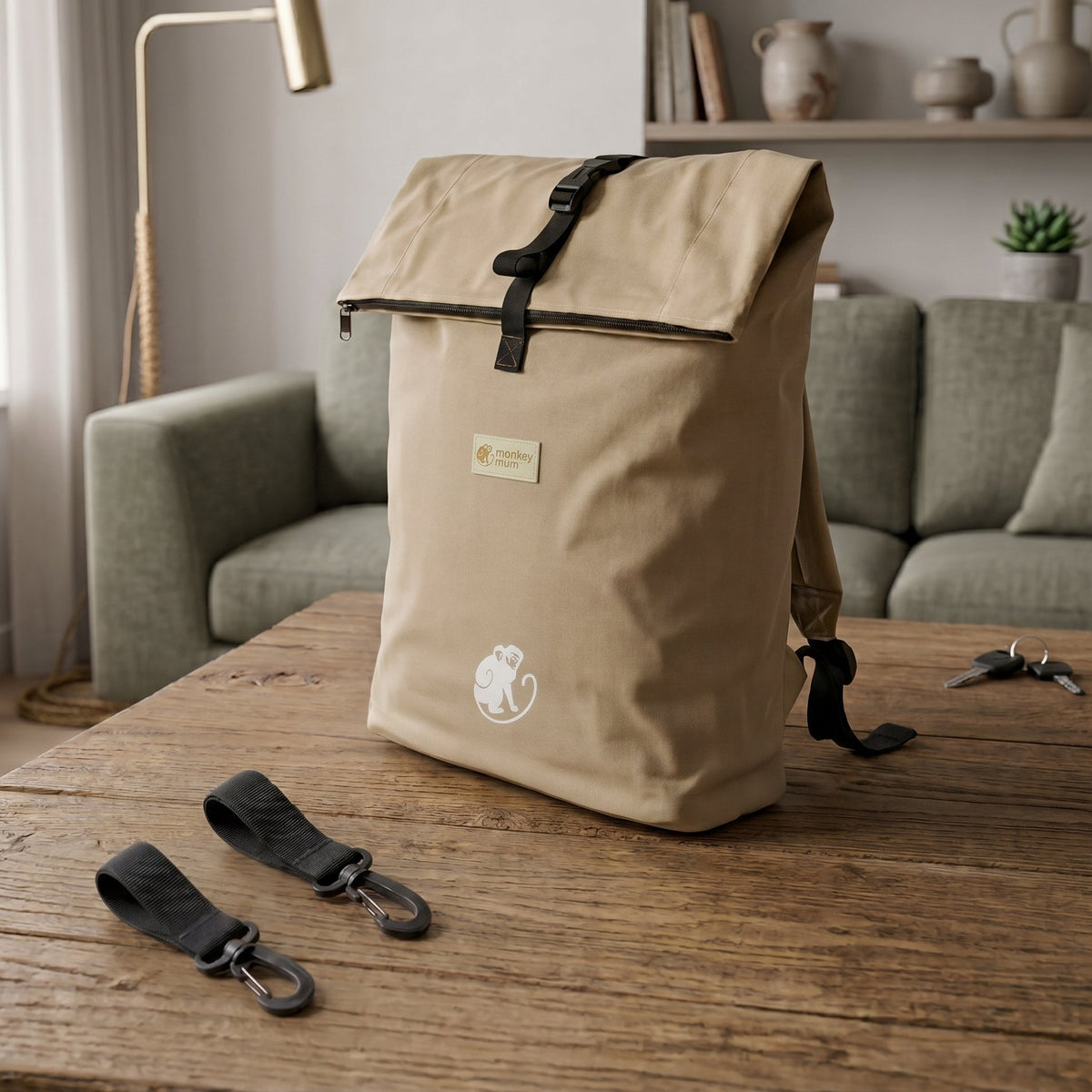 Monkey Mum® Köper-Rucksack für den Kinderwagen – Wüstensand