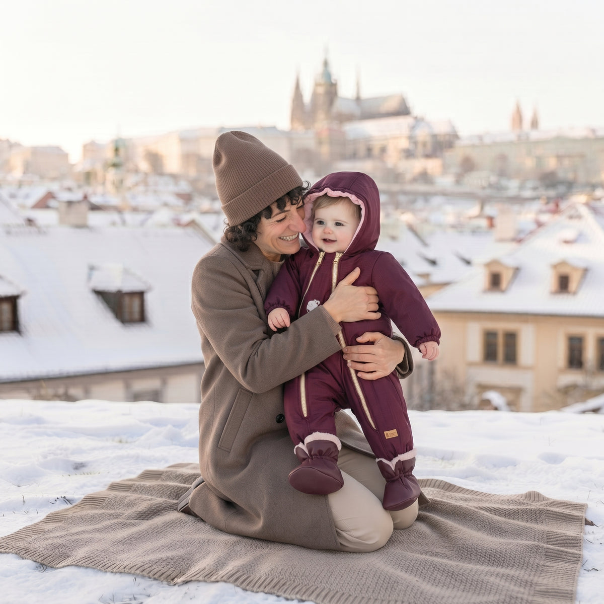 Monkey Mum® Kinder-Winter-Softshell-Overall mit Teddyfutter - Weinrotes Rotkäppchen - Gr. 62/68, 74/80