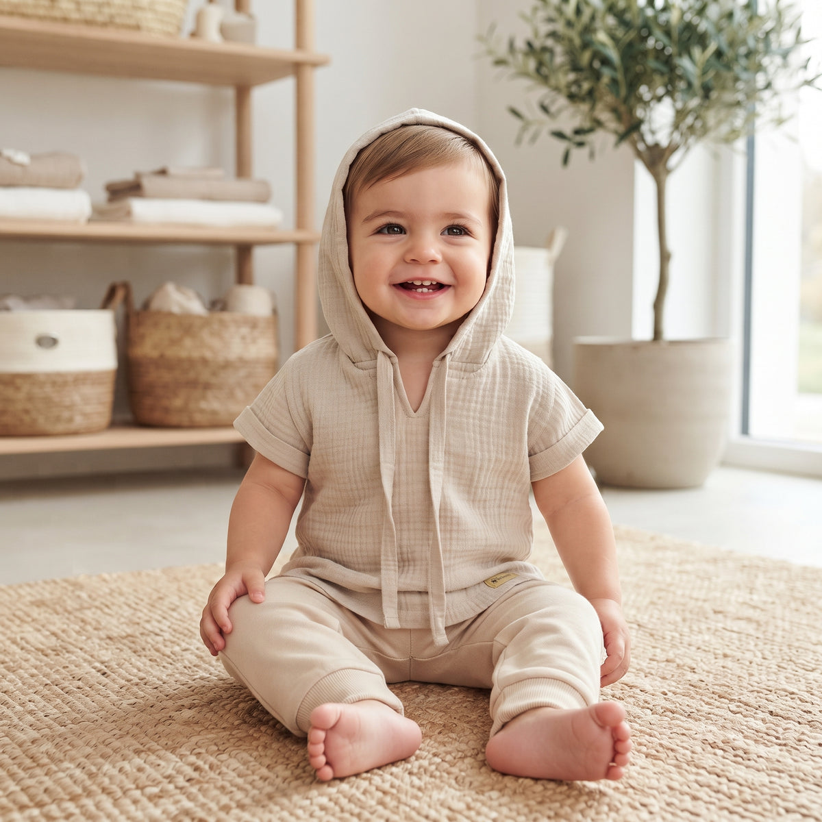 Musselin-Hoodie Monkey Mum® - Beige