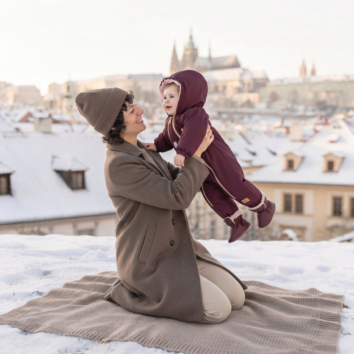 Monkey Mum® Kinder-Winter-Softshell-Overall mit Teddyfutter - Weinrotes Rotkäppchen - Gr. 62/68, 74/80