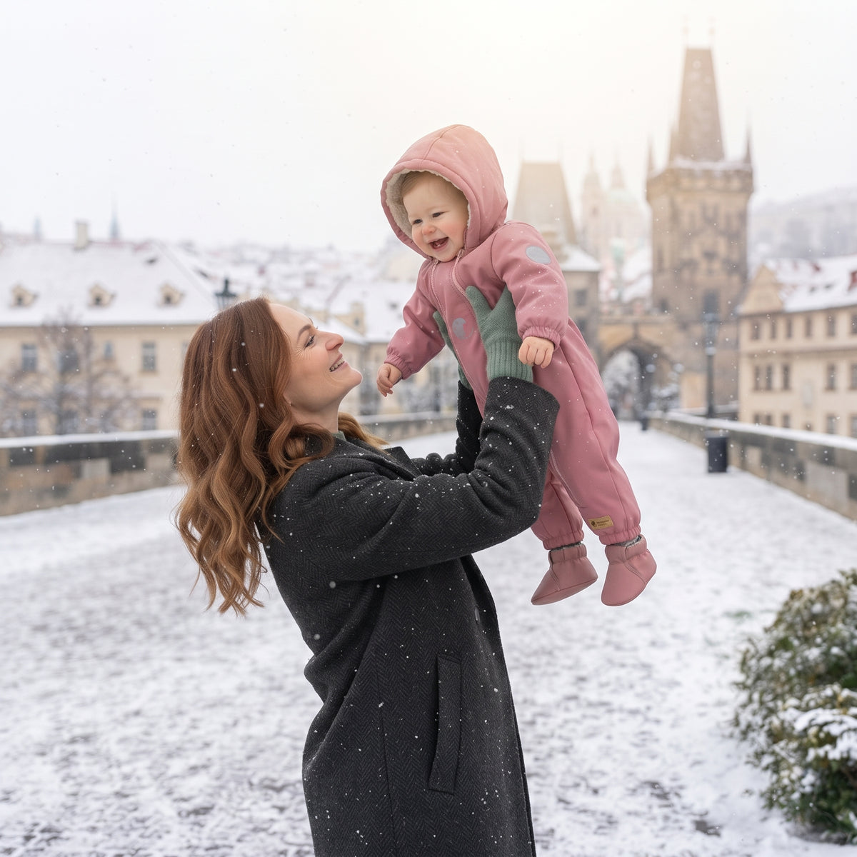 Monkey Mum® Kinder-Winter-Softshell-Overall mit Teddyfutter - Rosa Schäfchen - Gr. 62/68, 74/80