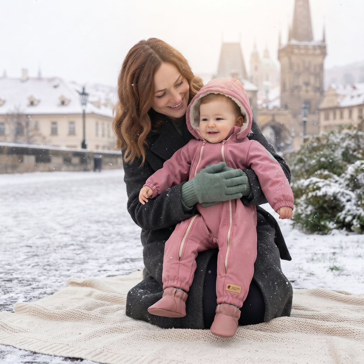 Monkey Mum® Kinder-Winter-Softshell-Overall mit Teddyfutter - Rosa Schäfchen - Gr. 62/68, 74/80