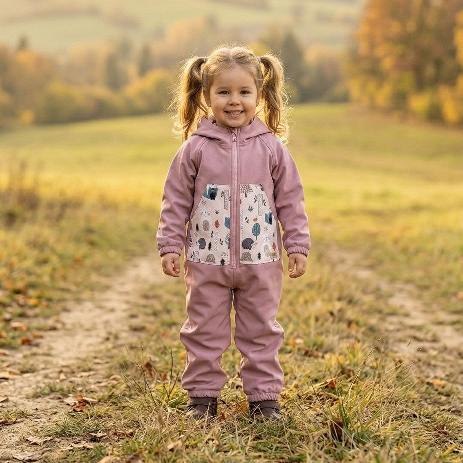Monkey Mum® Softshell-Overall mit Membran – Zuckertierchen - Gr. 98/104, 110/116