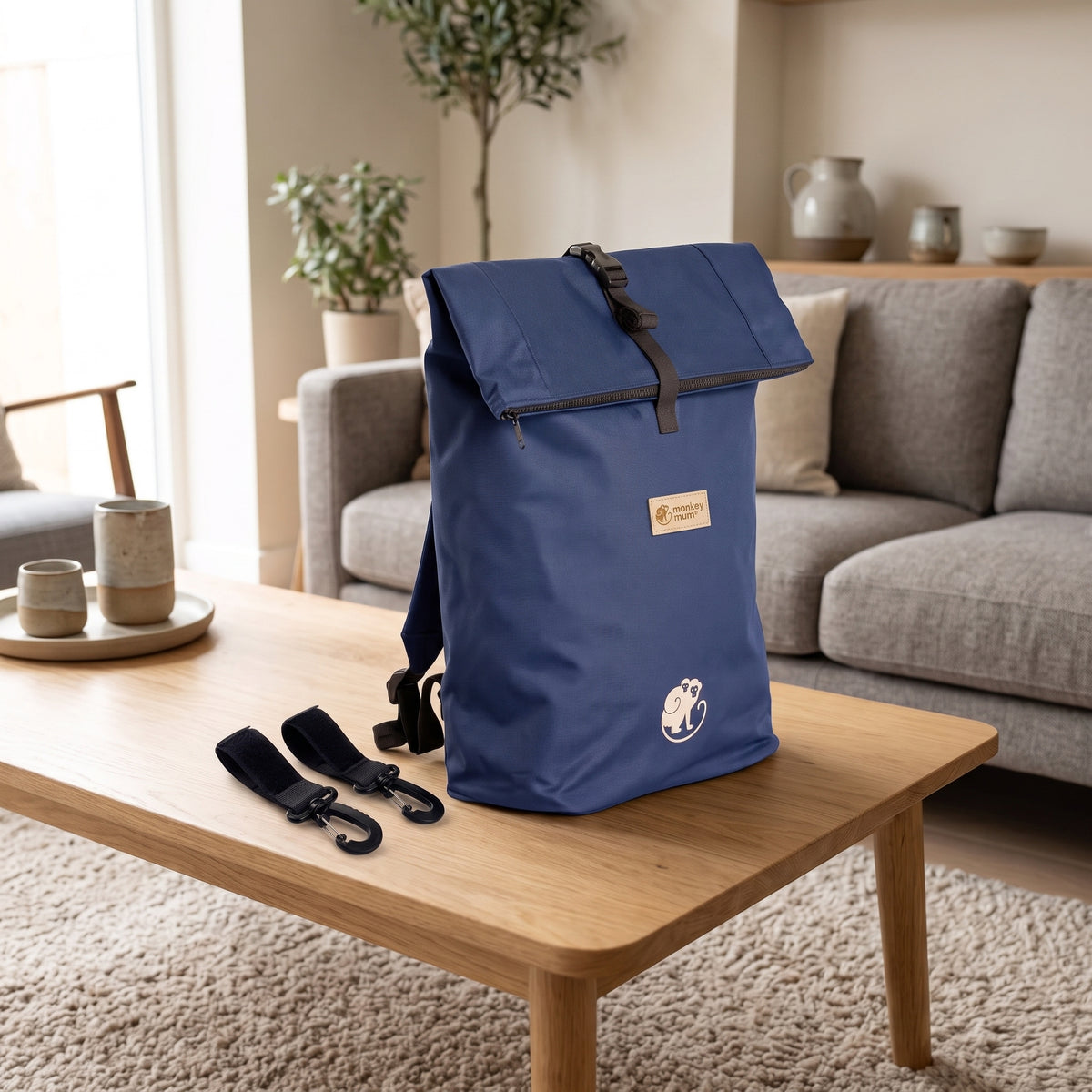 Monkey Mum® Köper-Rucksack für den Kinderwagen – Marineblau