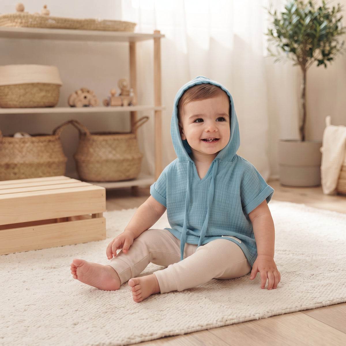 Musselin-Hoodie Monkey Mum® - Mint
