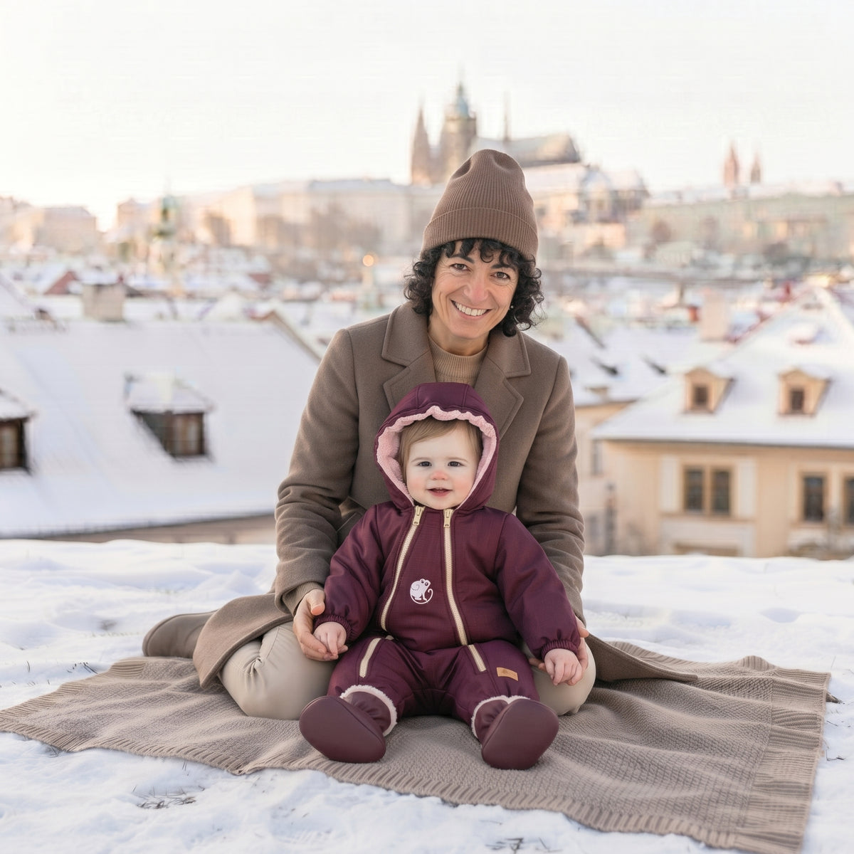 Monkey Mum® Kinder-Winter-Softshell-Overall mit Teddyfutter - Weinrotes Rotkäppchen - Gr. 62/68, 74/80
