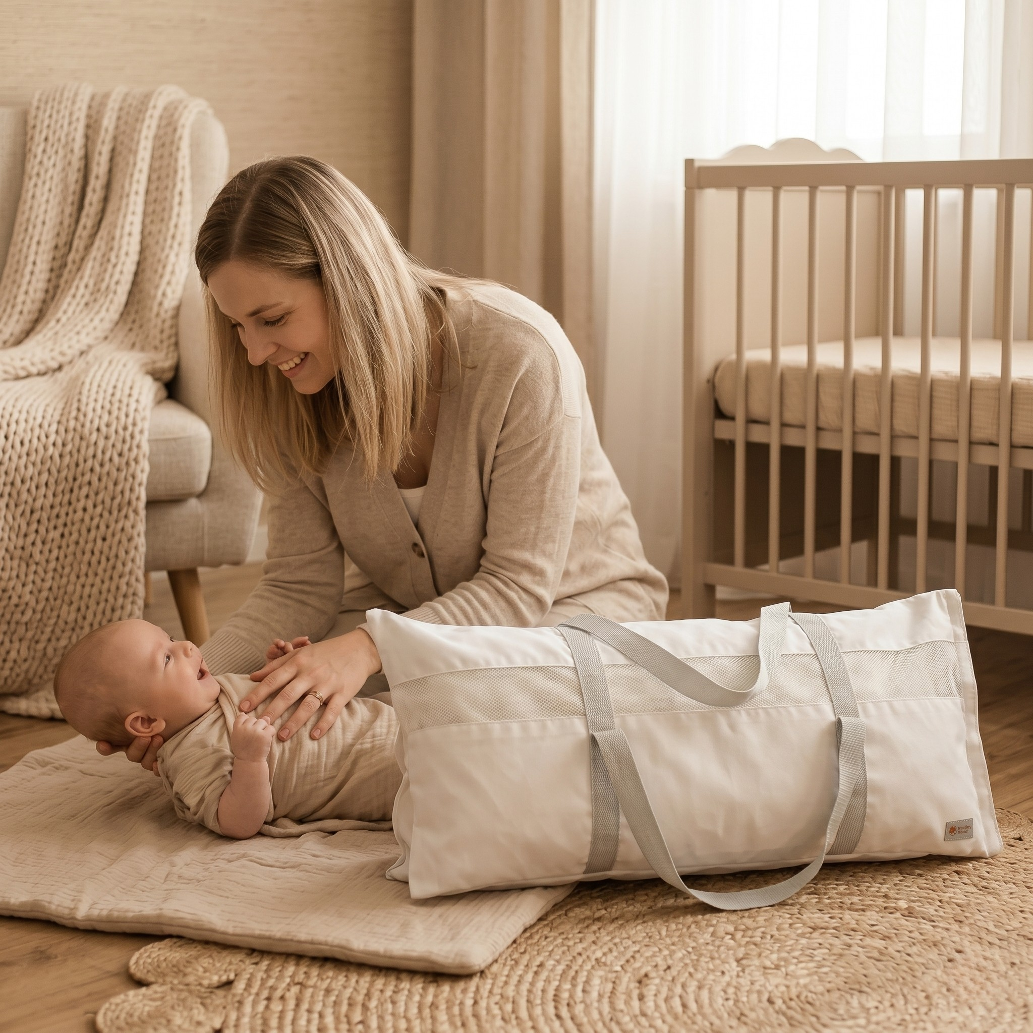 Monkey Mum® Reisebeutel für Bettgitter - hellgrau