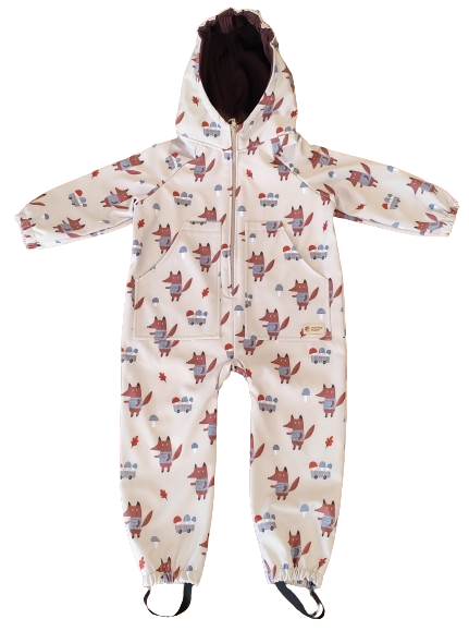 Monkey Mum® Softshell-Overall mit Membran – Füchse auf Pilzsuche - Gr. 98/104, 110/116
