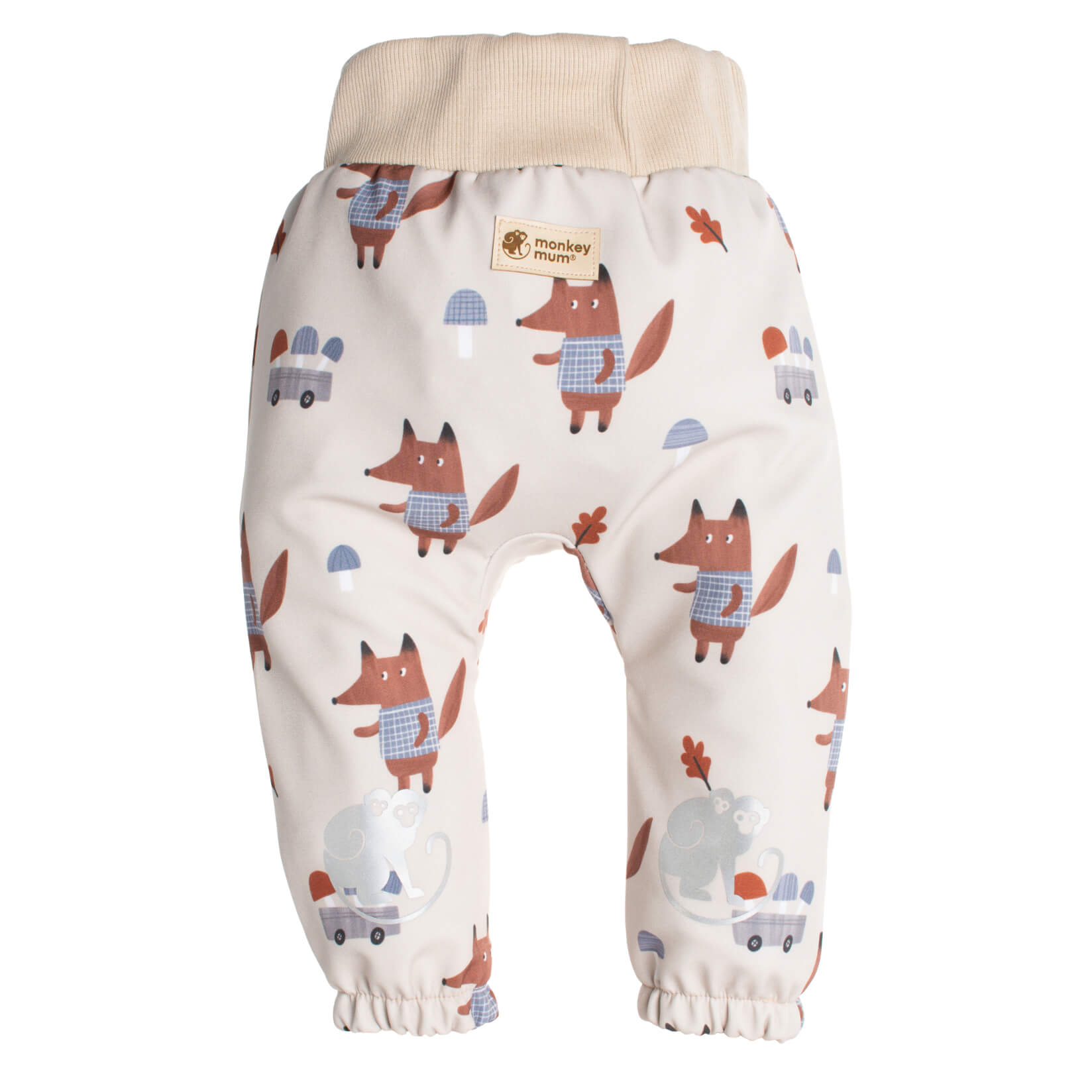 Kinder-Softshellhose mit Membran Monkey Mum® - Füchse auf Pilzen