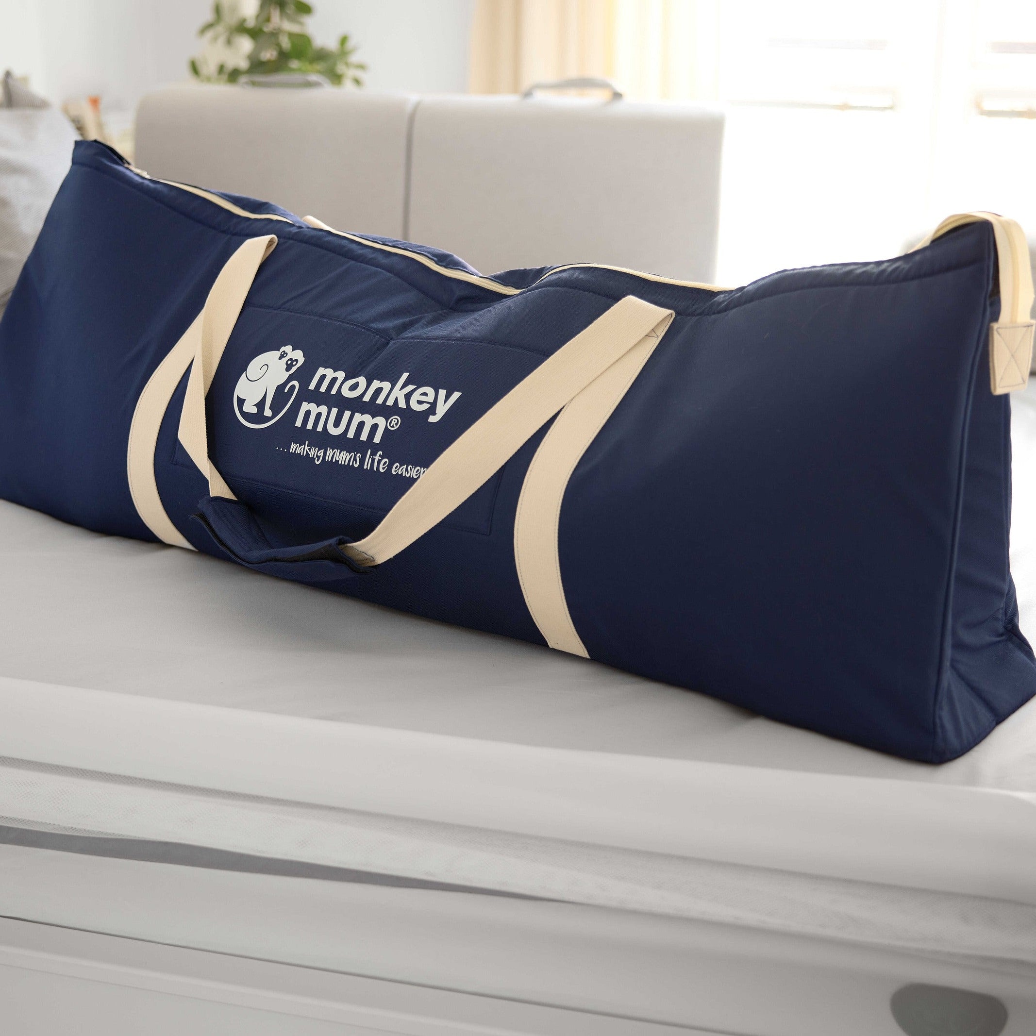 Große Reisetasche Monkey Mum® für Bettschutzgitter - dunkelblau